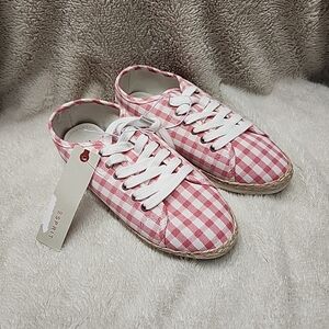 NWT Esprit Eloise Pink & White Gingham Espadrille Sneakers Women's Size 7.5M